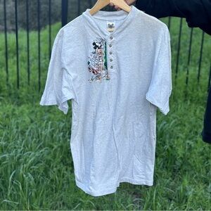 Men’s Vintage 90’s Mickey Donald Goofy Embroidered Henley Shirt Medium
